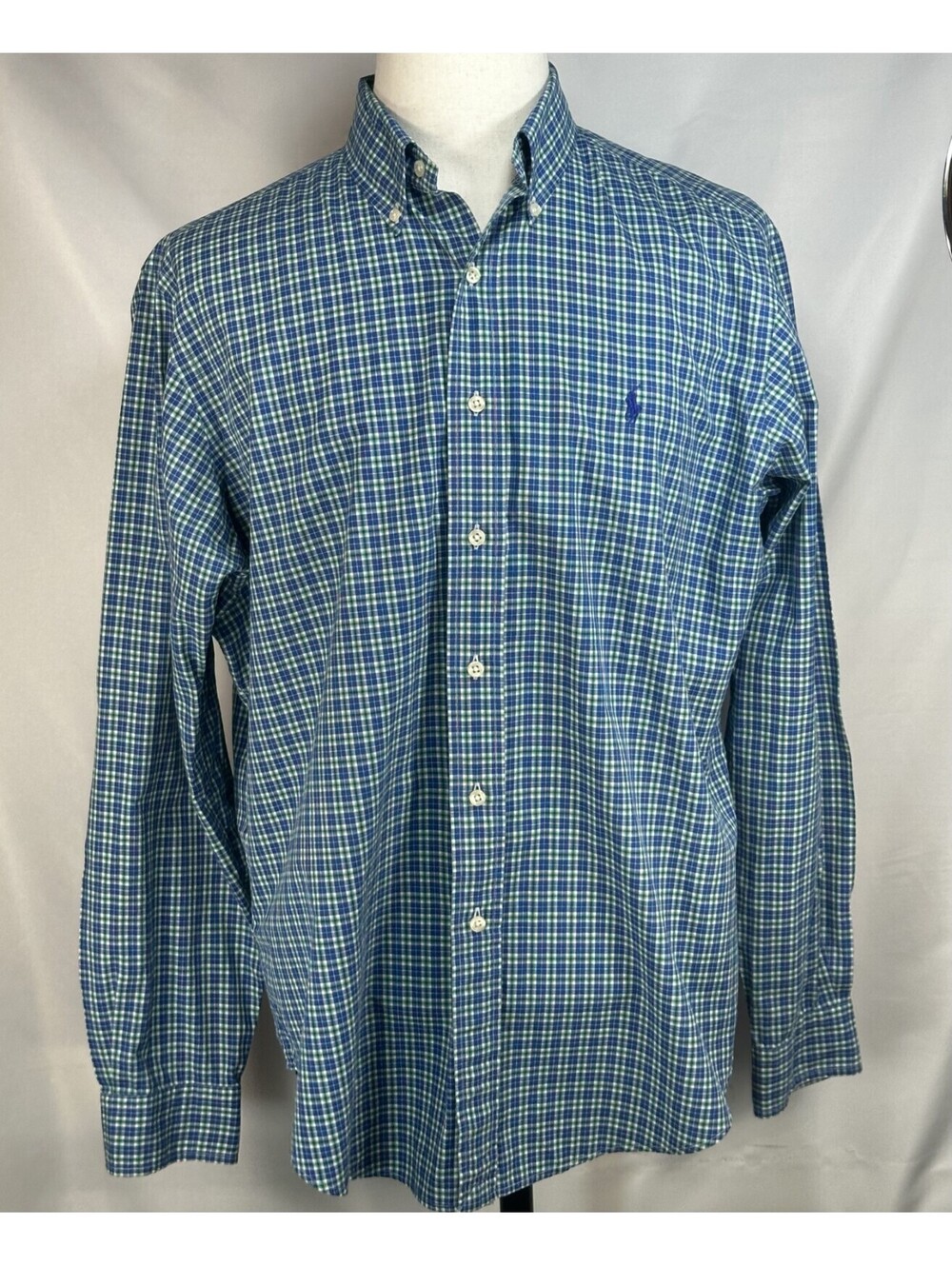 Ralph Lauren Classic Fit Plaid Oxford Button Up Blue Mens L